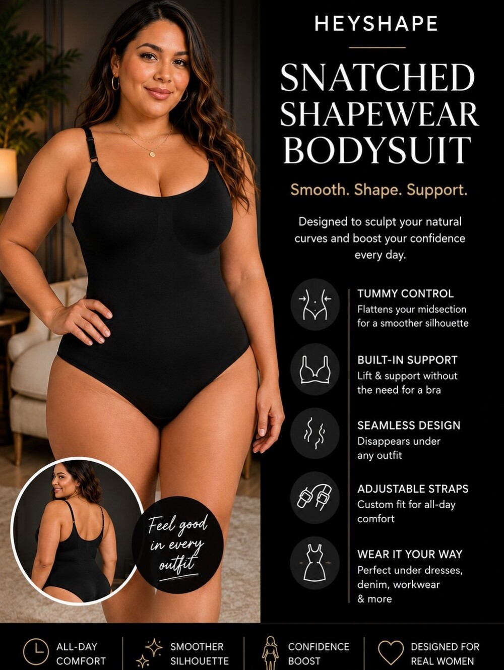 HeyShape Snatched Shapewear Bodysuit - Black